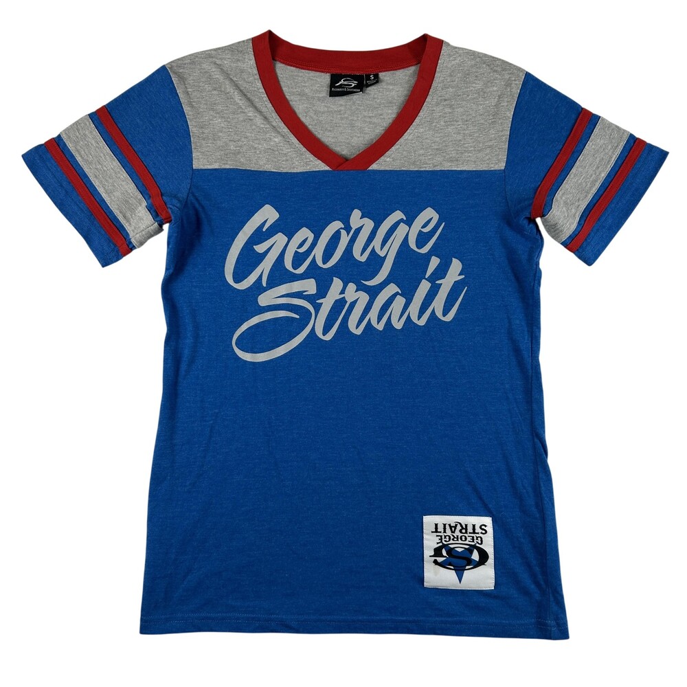George Strait Shirt Womens Small Merch V-Neck Colorblock Richards & Southern
